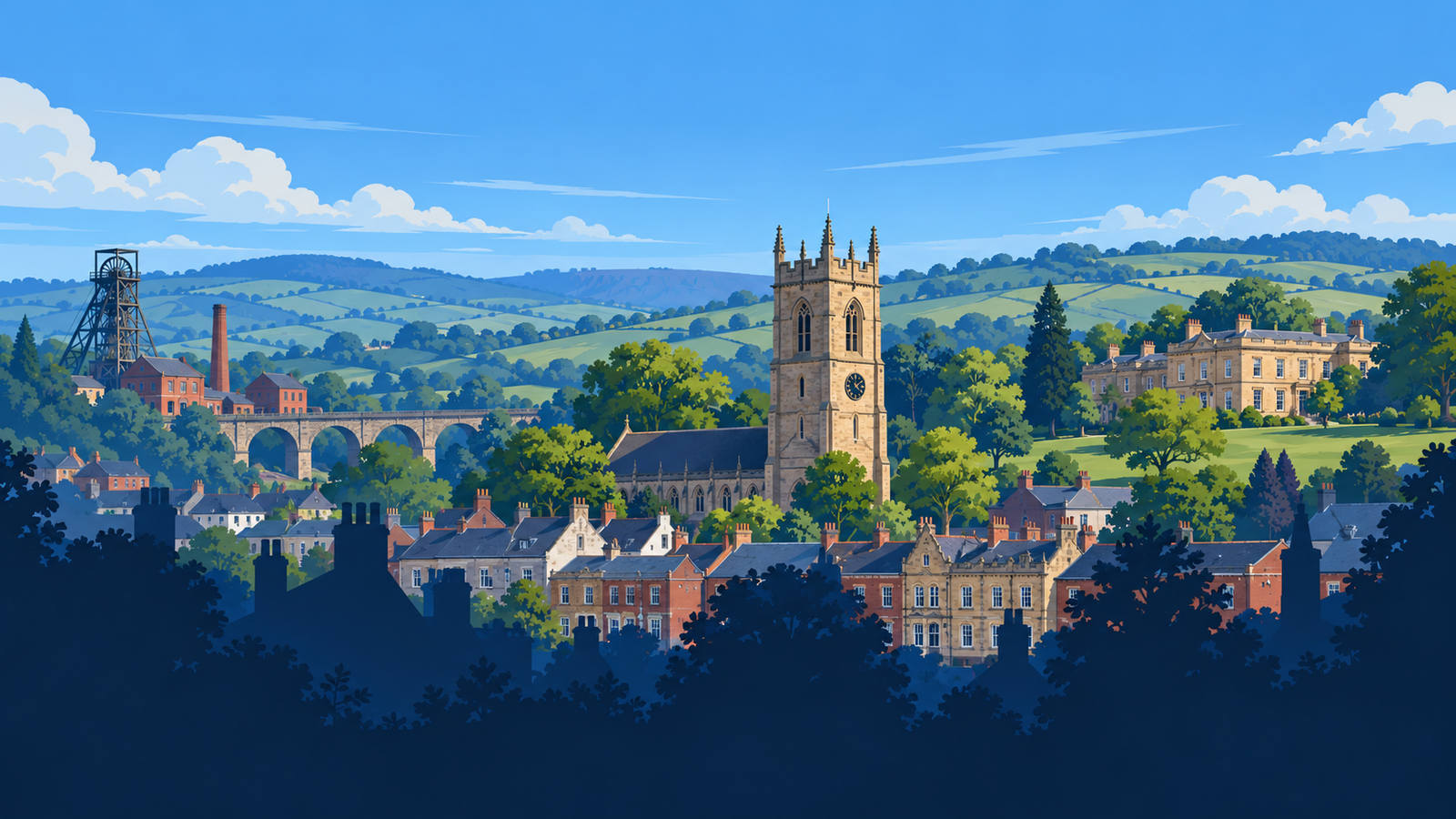 Stylised illustration of the Alfreton skyline
