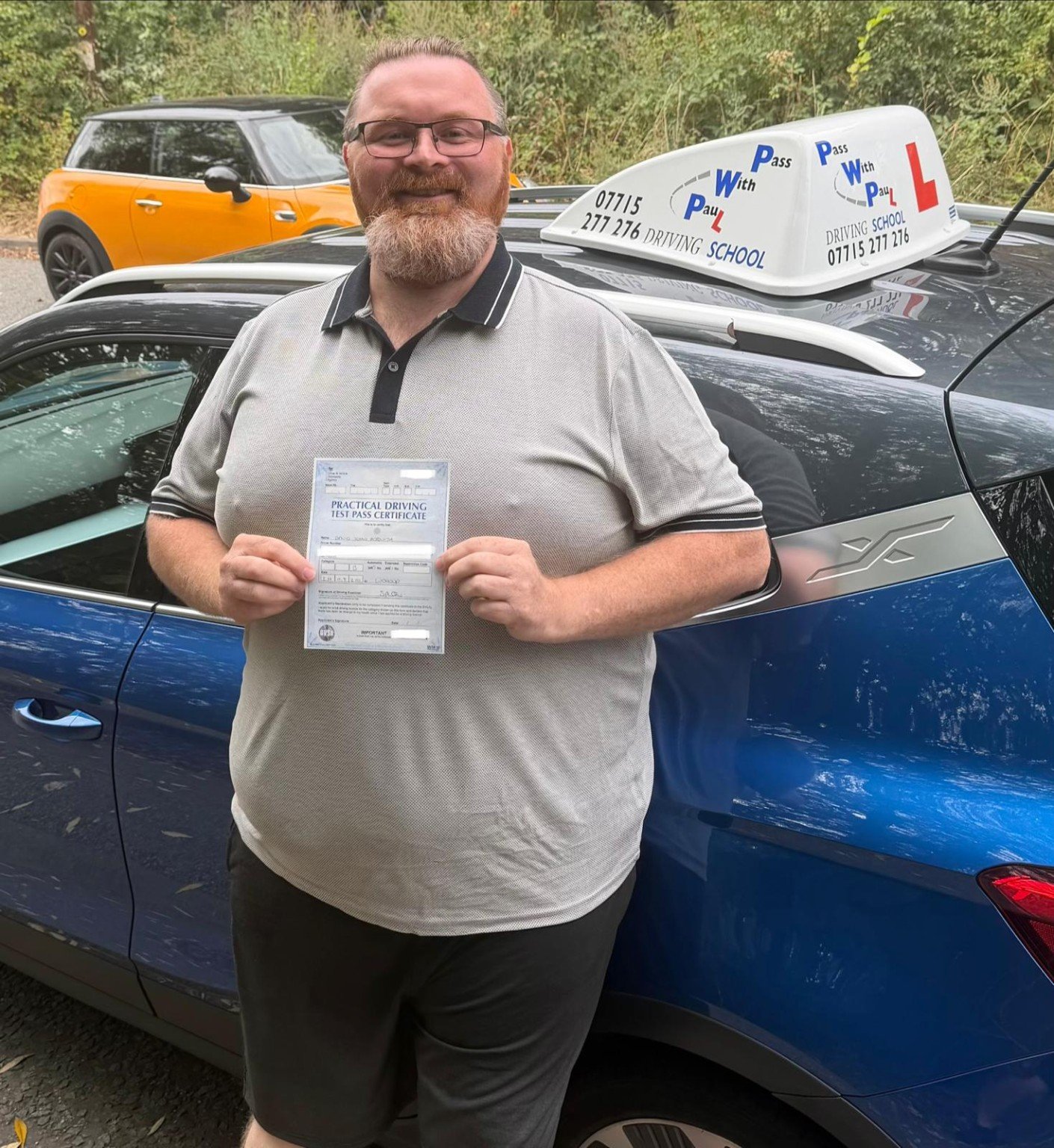 David celebrating his driving test pass at Chilwell
